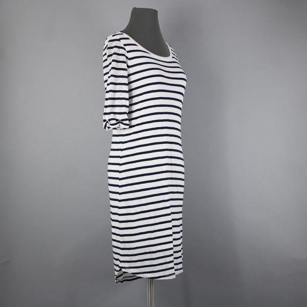 Splendid Sz S White Navy Blue Striped Round Neck Polyester Cotton Dress