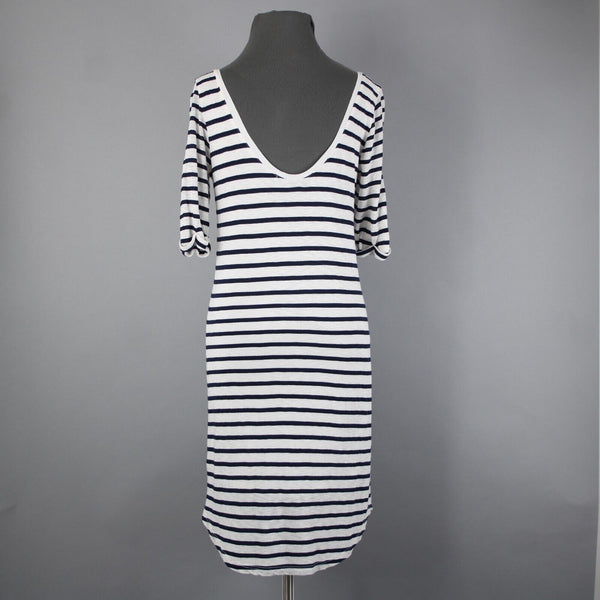 Splendid Sz S White Navy Blue Striped Round Neck Polyester Cotton Dress