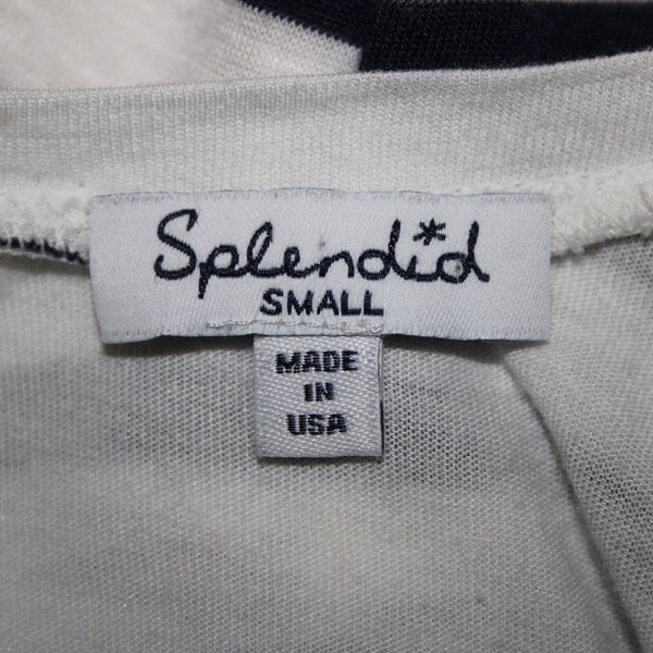 Splendid Sz S White Navy Blue Striped Round Neck Polyester Cotton Dress