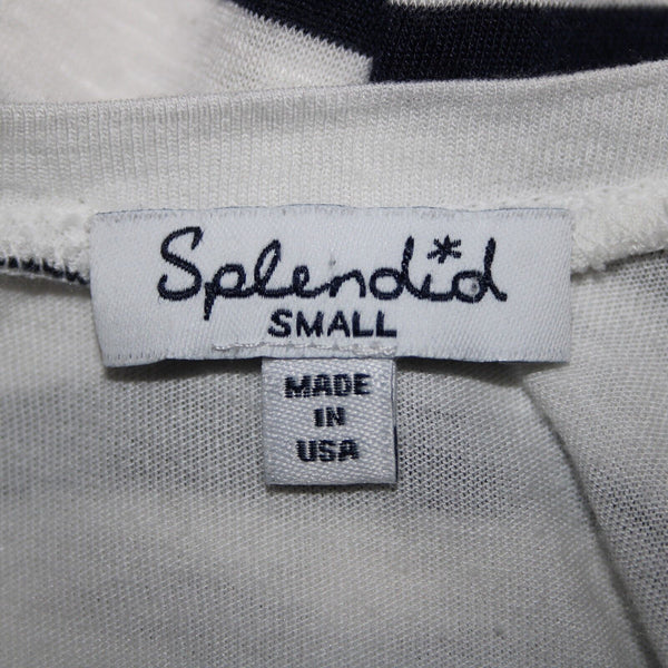 Splendid Sz S White Navy Blue Striped Round Neck Polyester Cotton Dress
