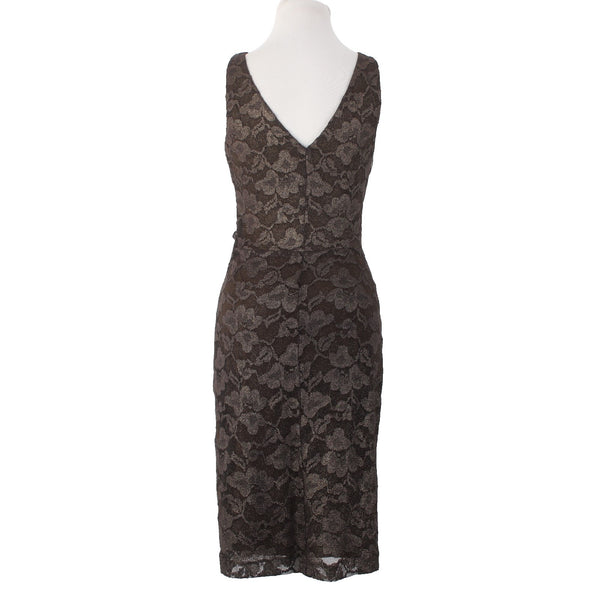 Lauren Ralph Lauren Dress Sz 6 Brown Gold Metallic Lace Overlay Poly Dress