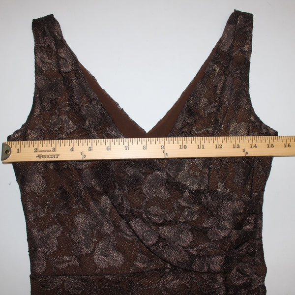 Lauren Ralph Lauren Dress Sz 6 Brown Gold Metallic Lace Overlay Poly Dress