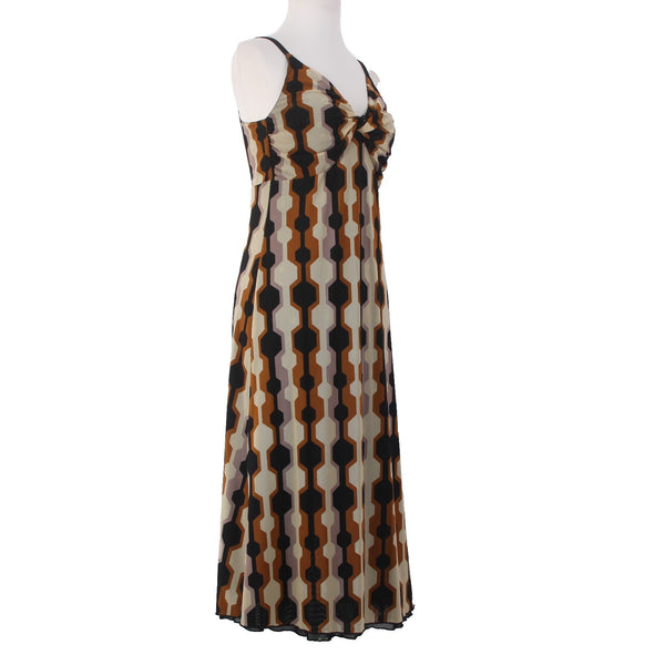 Cabi Dress Sz XS Black Brown Purple Green Reversible Mesh Nylon Dress