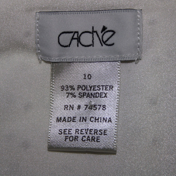 Cache Sz 10 White Ivory Silver Studded Elastic Waist Polyester Pencil Skirt