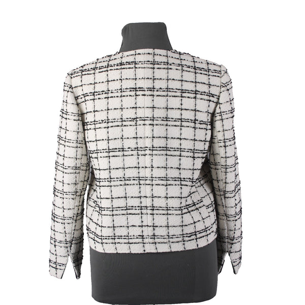 Chicos Blazer Jacket $139 Sz 2 White Black Gold Tweed Faux Leather Poly Metallic