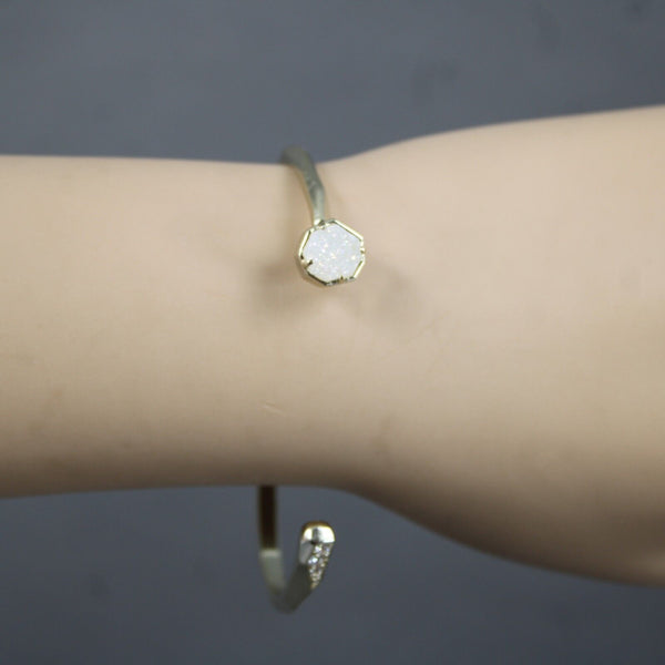 Kendra Scott Goldtone Cut Drusy Gemstone Rhinestones Hammered Cuff Bracelet