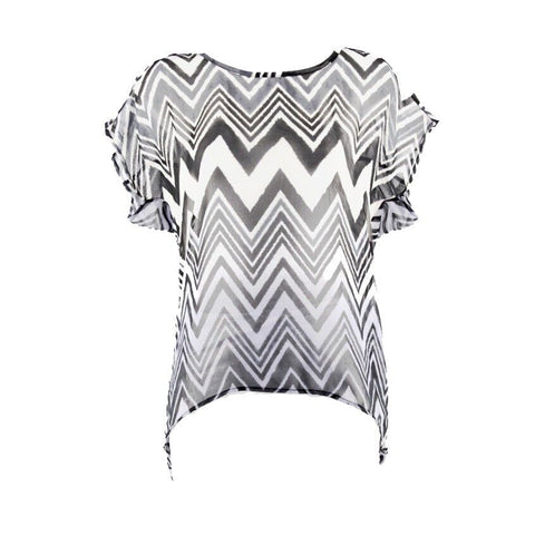 Romeo & Juliet NEW Sz S? Black Lavender Cream Chevron Sheer Hi Lo Tunic Top