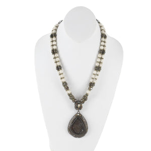 Chicos NEW $55 22.5" Brown Cream 2 Strand Drusy Crystal Pendant Necklace