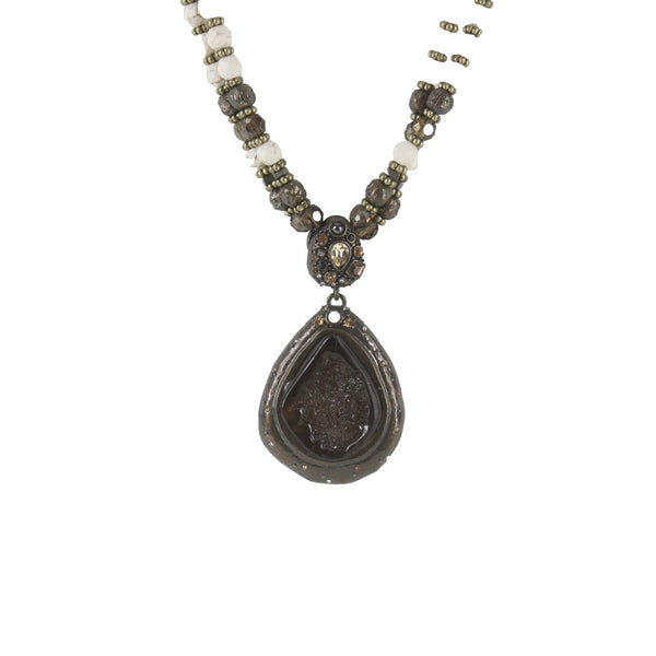 Chicos NEW $55 22.5" Brown Cream 2 Strand Drusy Crystal Pendant Necklace