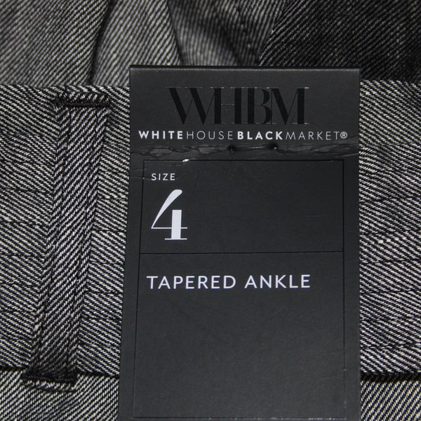 WHBM Pant NEW $110 Sz 4 x 27 Black White Tapered Ankle Belted Linen Poly Pant