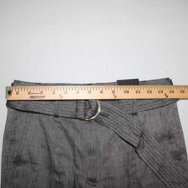 WHBM Pant NEW $110 Sz 4 x 27 Black White Tapered Ankle Belted Linen Poly Pant