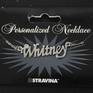 WHITNEY Name Rhinestone Silvertone 14.5" w 4.5" Multi Ring Ext Necklace