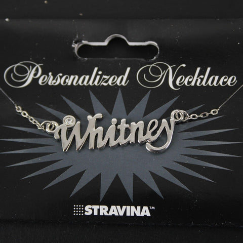 WHITNEY Name Rhinestone Silvertone 14.5" w 4.5" Multi Ring Ext Necklace