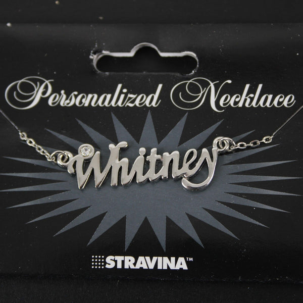 WHITNEY Name Rhinestone Silvertone 14.5" w 4.5" Multi Ring Ext Necklace
