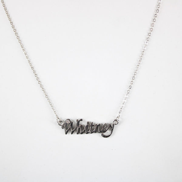 WHITNEY Name Rhinestone Silvertone 14.5" w 4.5" Multi Ring Ext Necklace