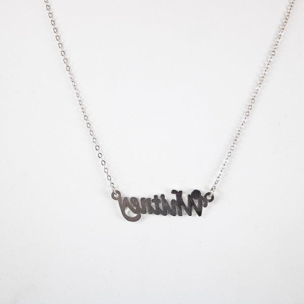 WHITNEY Name Rhinestone Silvertone 14.5" w 4.5" Multi Ring Ext Necklace