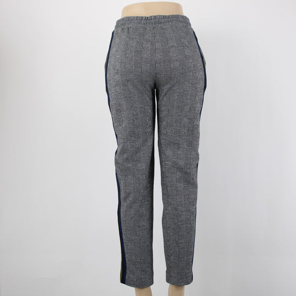 Maeve Sz S Black White Plaid Side Lime Blue Metallic Stripes Pocket Ctn Bld Pant
