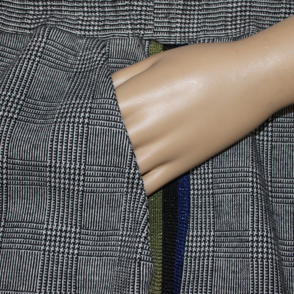 Maeve Sz S Black White Plaid Side Lime Blue Metallic Stripes Pocket Ctn Bld Pant