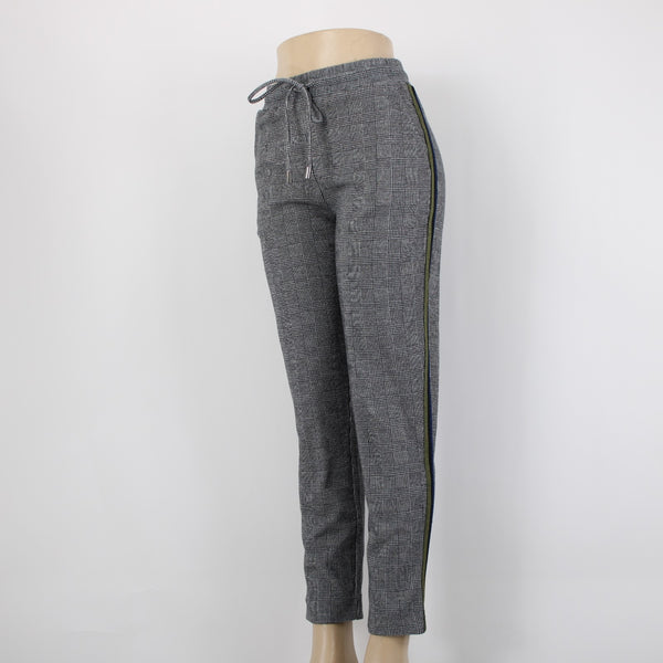 Maeve Sz S Black White Plaid Side Lime Blue Metallic Stripes Pocket Ctn Bld Pant