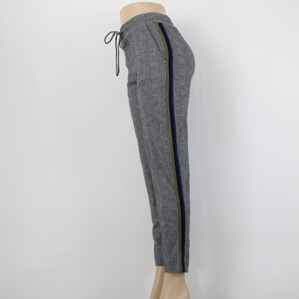 Maeve Sz S Black White Plaid Side Lime Blue Metallic Stripes Pocket Ctn Bld Pant