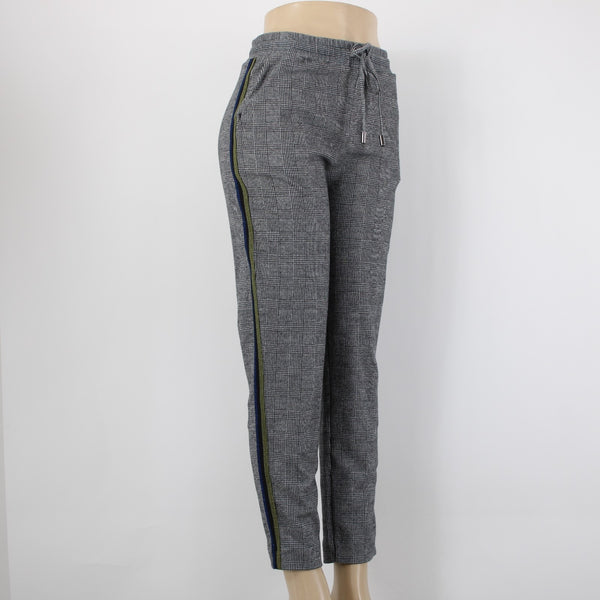 Maeve Sz S Black White Plaid Side Lime Blue Metallic Stripes Pocket Ctn Bld Pant