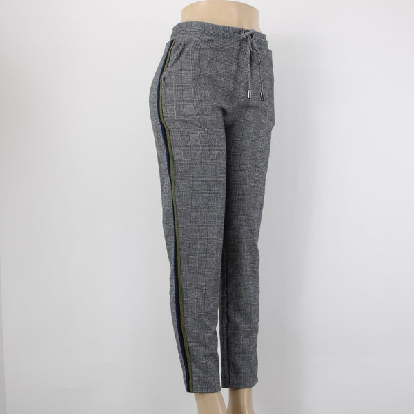 Maeve Sz S Black White Plaid Side Lime Blue Metallic Stripes Pocket Ctn Bld Pant