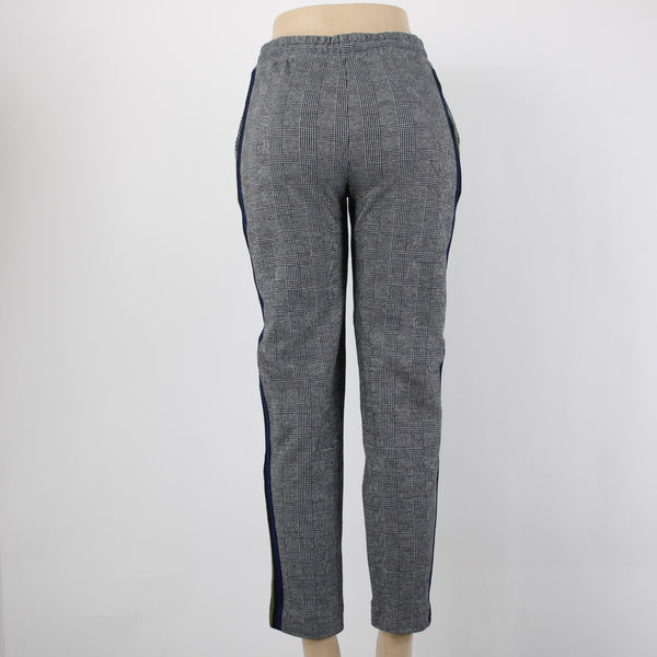 Maeve Sz S Black White Plaid Side Lime Blue Metallic Stripes Pocket Ctn Bld Pant