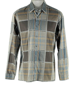 Daniel Schagen Sz L Brown Blue Gray Plaid 100% Swiss Cotton Button Down Shirt