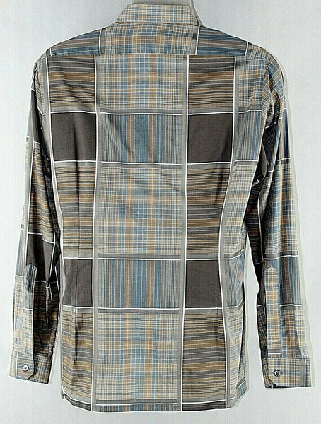 Daniel Schagen Sz L Brown Blue Gray Plaid 100% Swiss Cotton Button Down Shirt