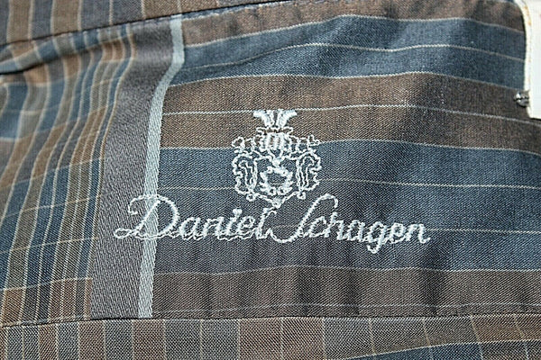 Daniel Schagen Sz L Brown Blue Gray Plaid 100% Swiss Cotton Button Down Shirt