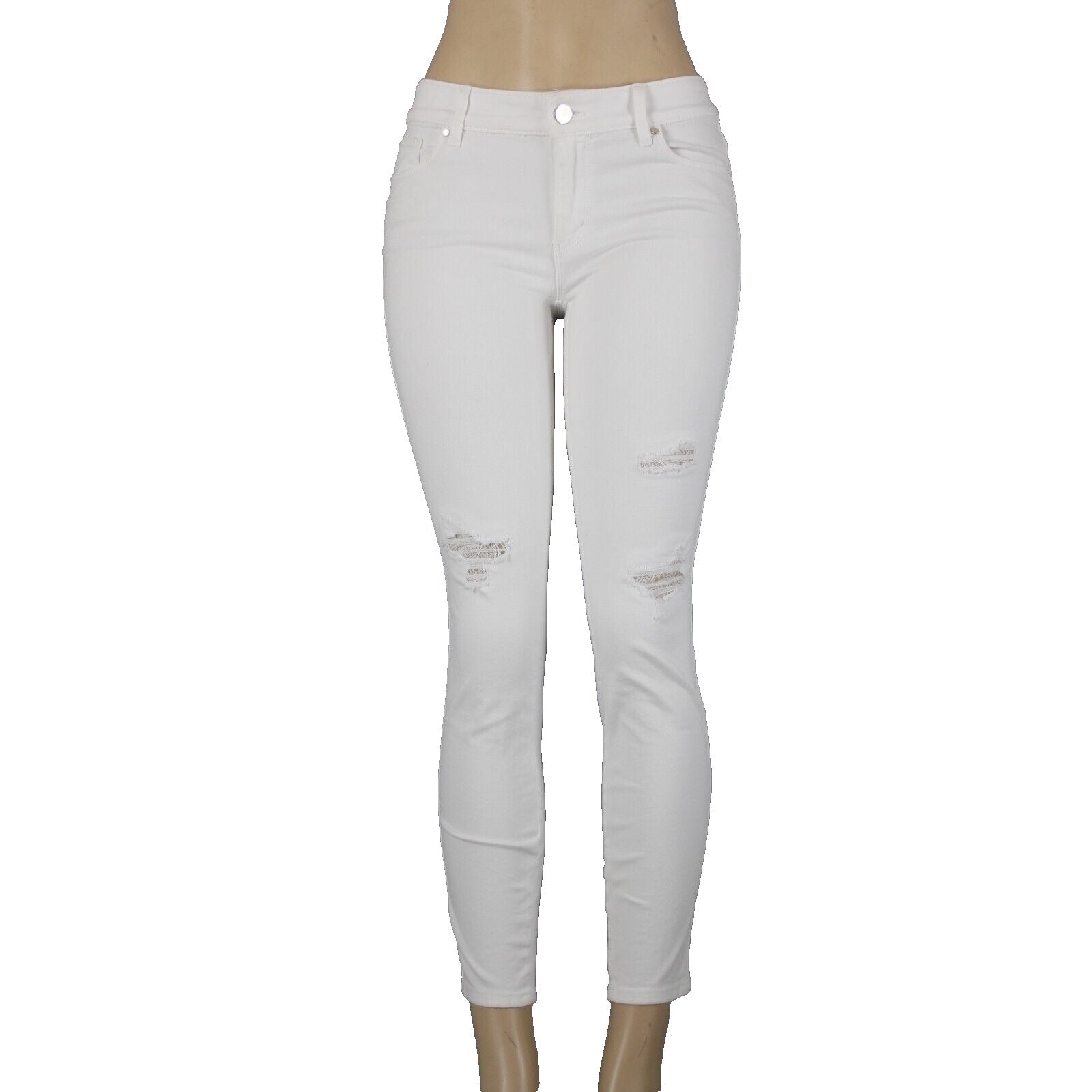 WHBM The Skinny Crop Sz 0 x 27 White Distressed Lace Cotton Poly Pant