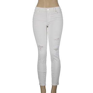 WHBM The Skinny Crop Sz 0 x 27 White Distressed Lace Cotton Poly Pant