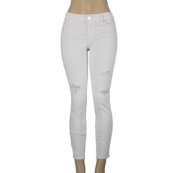 WHBM The Skinny Crop Sz 0 x 27 White Distressed Lace Cotton Poly Pant