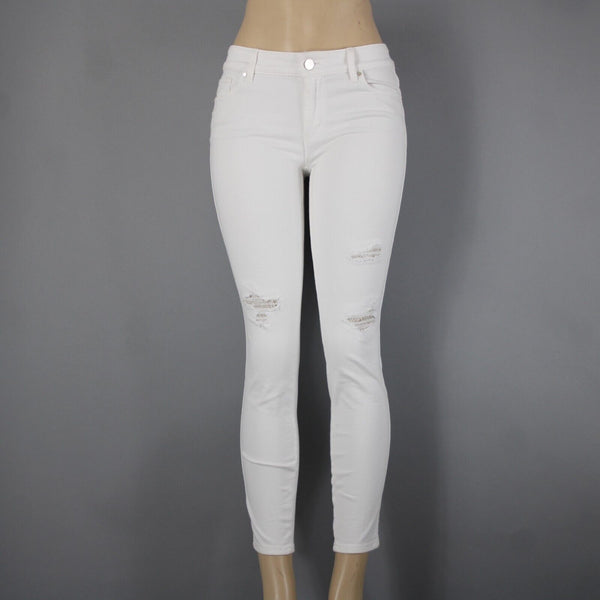 WHBM The Skinny Crop Sz 0 x 27 White Distressed Lace Cotton Poly Pant