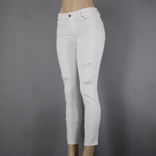 WHBM The Skinny Crop Sz 0 x 27 White Distressed Lace Cotton Poly Pant