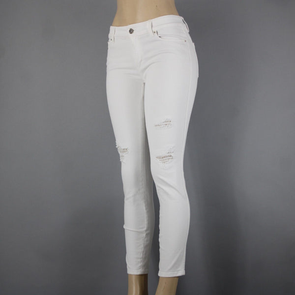 WHBM The Skinny Crop Sz 0 x 27 White Distressed Lace Cotton Poly Pant