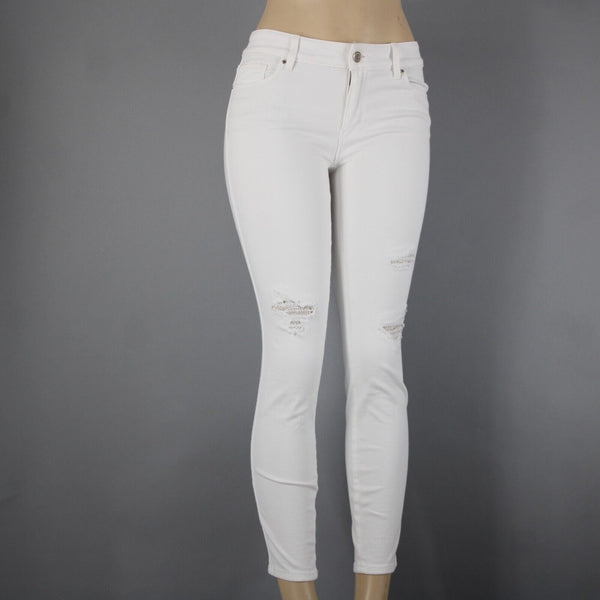 WHBM The Skinny Crop Sz 0 x 27 White Distressed Lace Cotton Poly Pant