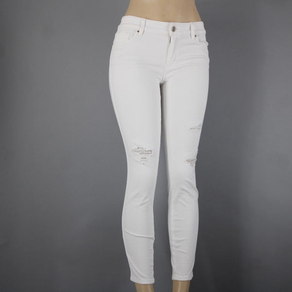 WHBM The Skinny Crop Sz 0 x 27 White Distressed Lace Cotton Poly Pant