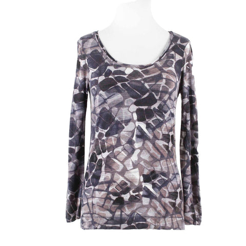 Simply Vera Vera Wang Sz PS Navy Purple Multi Scoop Neck 100% Rayon Top