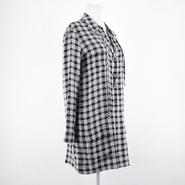 Equipment Femme Sz XS Black White Plaid Collared Pockets 100% Silk Chiffon Dress