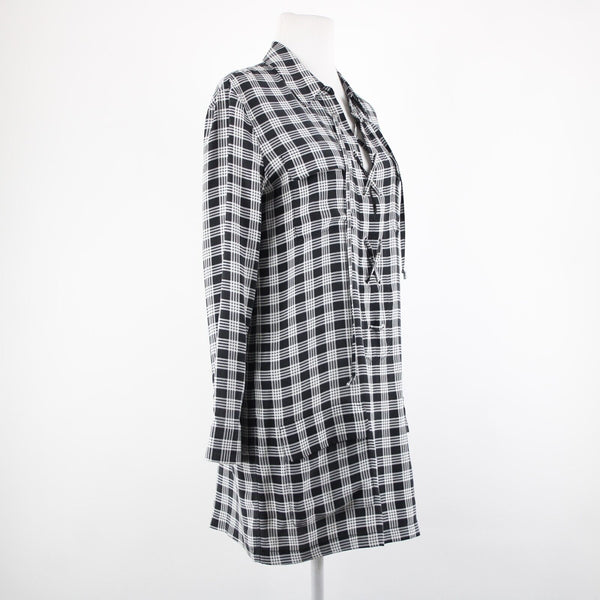 Equipment Femme Sz XS Black White Plaid Collared Pockets 100% Silk Chiffon Dress