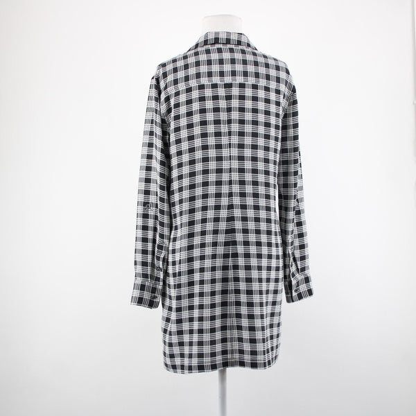 Equipment Femme Sz XS Black White Plaid Collared Pockets 100% Silk Chiffon Dress