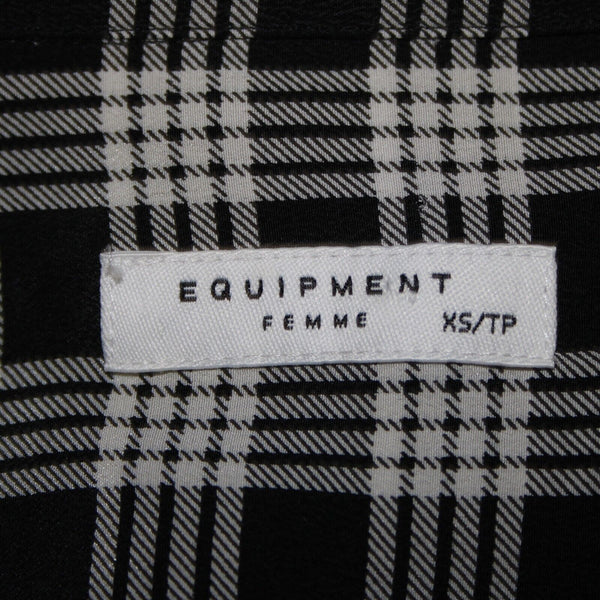 Equipment Femme Sz XS Black White Plaid Collared Pockets 100% Silk Chiffon Dress