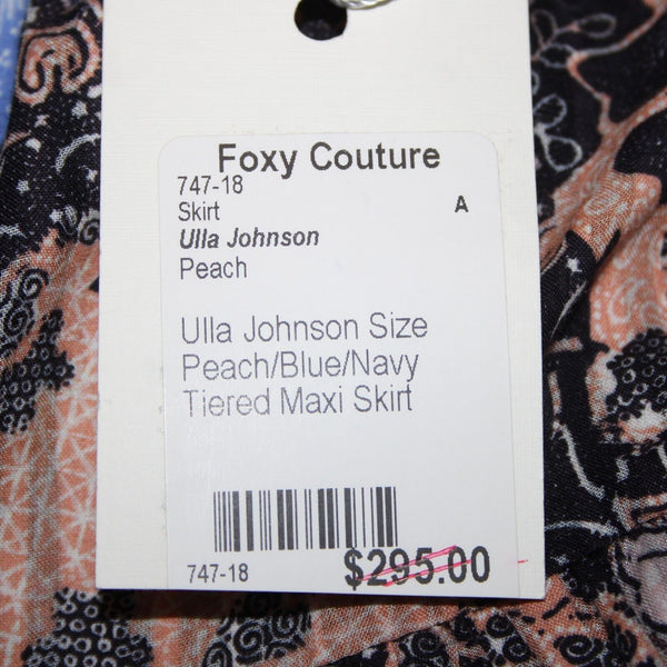 Ulla Johnson NEW $295 Foxy Couture Sz 4 Peach Navy Multi Tier Cotton Maxi Skirt