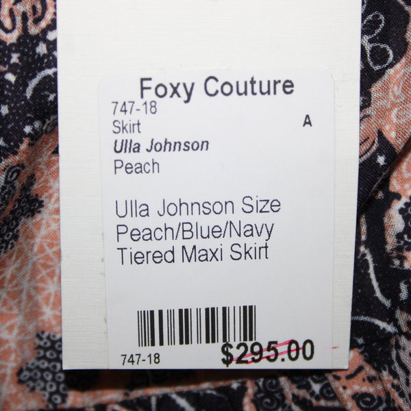 Ulla Johnson NEW $295 Foxy Couture Sz 4 Peach Navy Multi Tier Cotton Maxi Skirt