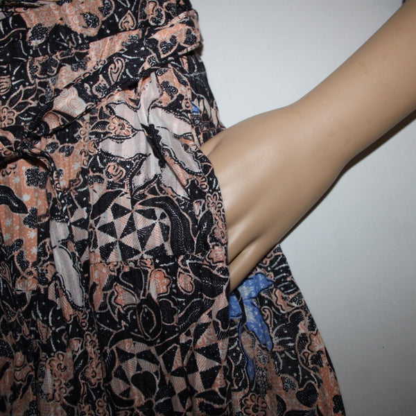 Ulla Johnson NEW $295 Foxy Couture Sz 4 Peach Navy Multi Tier Cotton Maxi Skirt