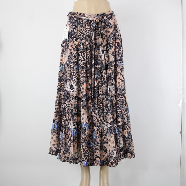 Ulla Johnson NEW $295 Foxy Couture Sz 4 Peach Navy Multi Tier Cotton Maxi Skirt