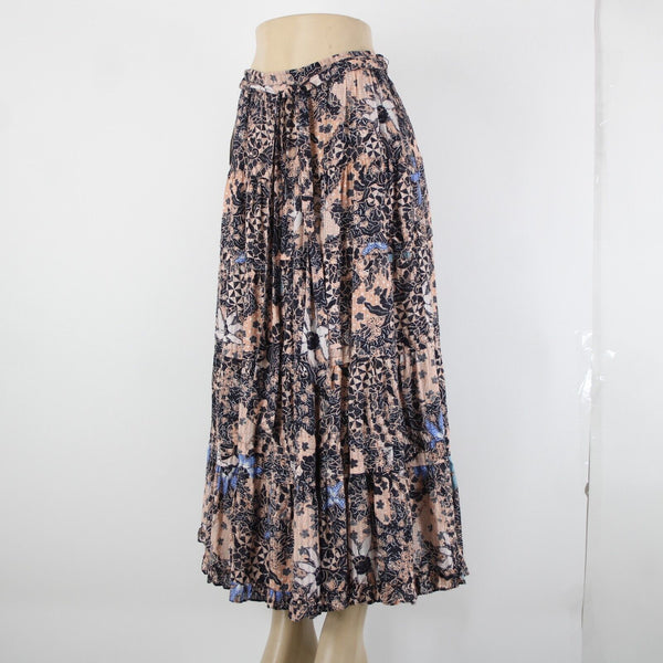 Ulla Johnson NEW $295 Foxy Couture Sz 4 Peach Navy Multi Tier Cotton Maxi Skirt
