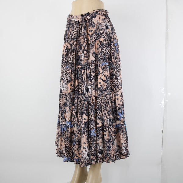 Ulla Johnson NEW $295 Foxy Couture Sz 4 Peach Navy Multi Tier Cotton Maxi Skirt