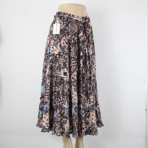 Ulla Johnson NEW $295 Foxy Couture Sz 4 Peach Navy Multi Tier Cotton Maxi Skirt
